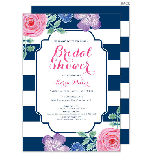 Navy Vintage Flower Bridal Shower Invitations